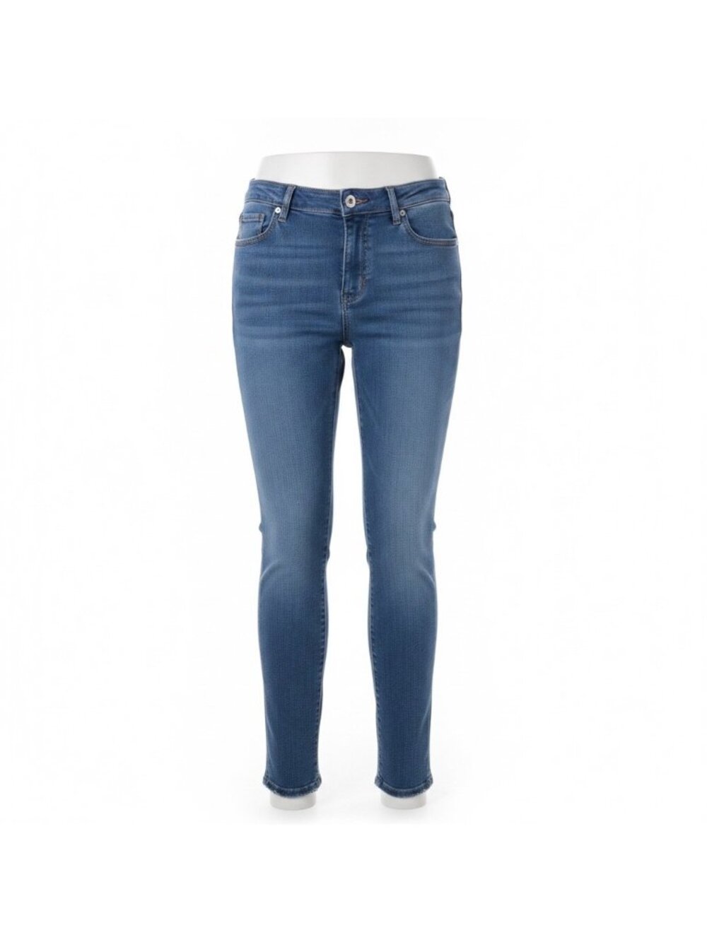 Ann Taylor Loft Womens Blue Denim Jeans Raw Hem Slim Straight Mid-Rise Size 30